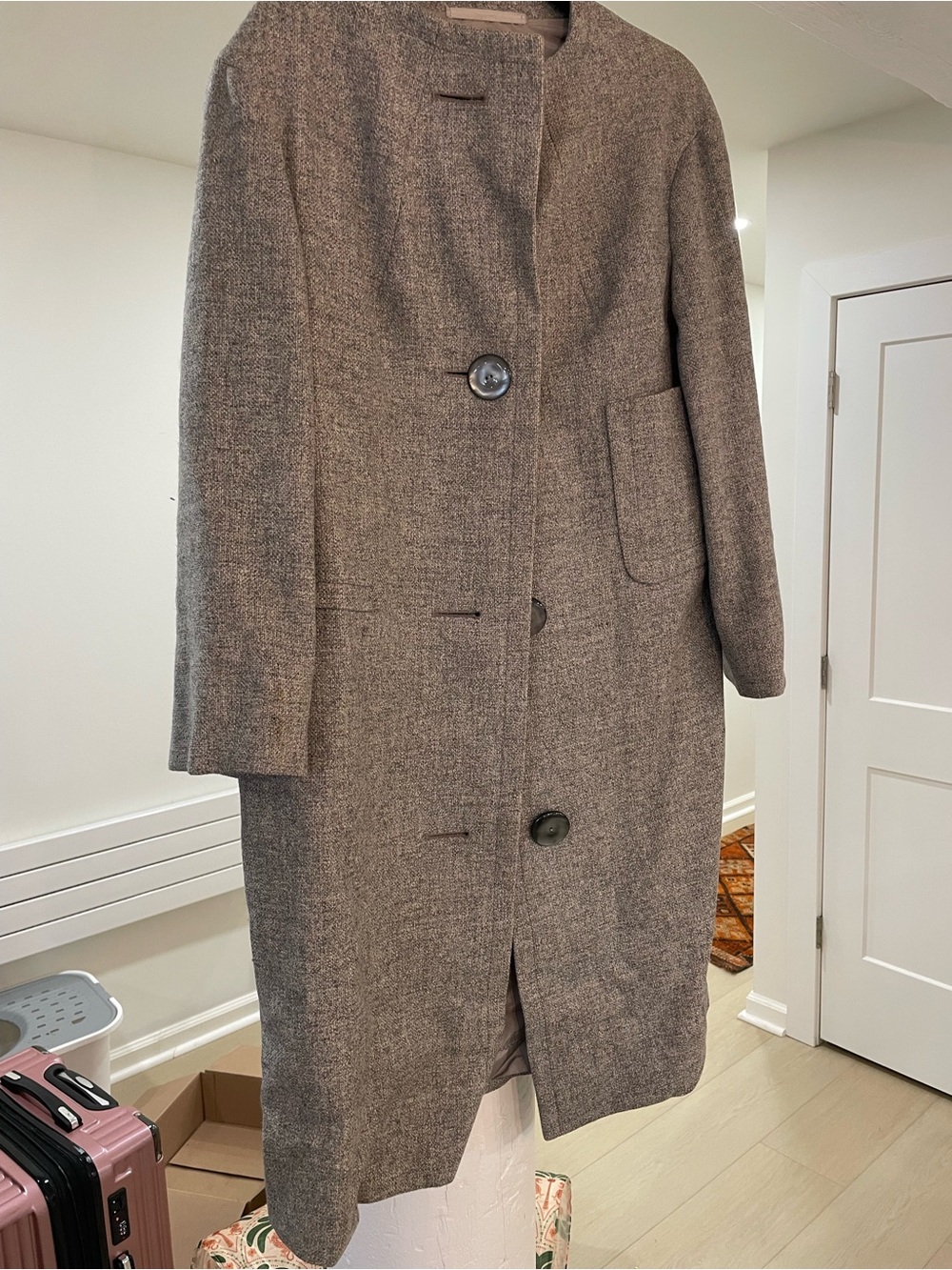 Women's Vintage Gray Wool-Blend Long Coat - Classic Button Front
